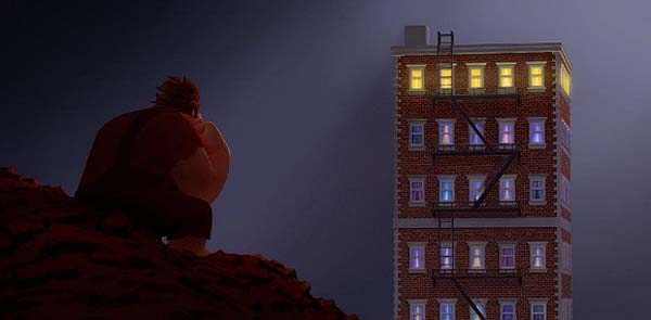 Concept Art</a>. Ralph (voice of John C. Reilly) spends his lonely evenings gazing at the apartment building that it's his job to destroy.